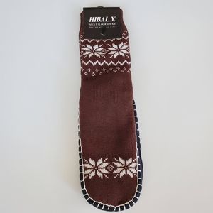 HIBAL Y mens floor knitted snow flakes brown socks NWT